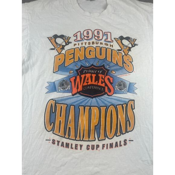 VINTAGE Pittsburgh Men's Large 1991 Stanley Cup Shirt with Single Stitch US Made - Picture 7 of 12